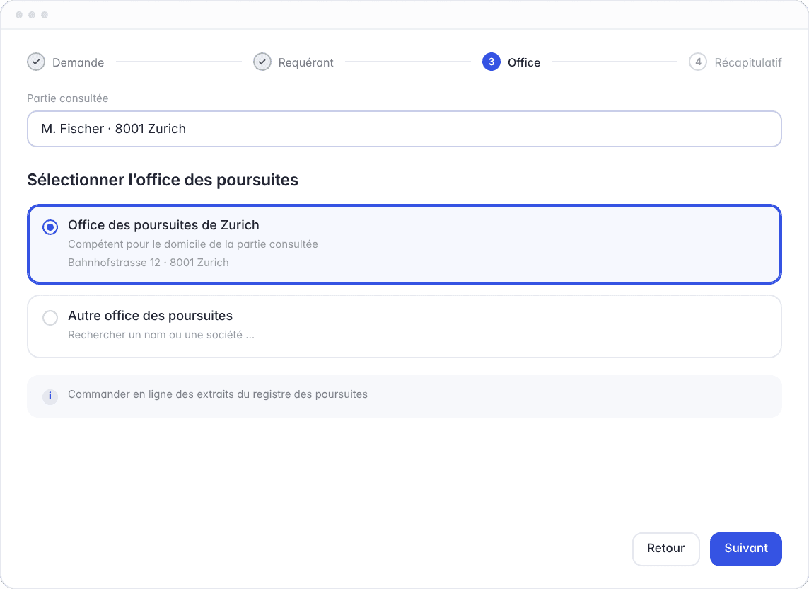 Commander un extrait des poursuites avec Hoop : quatre étapes, du type d'extrait à l'office des poursuites compétent