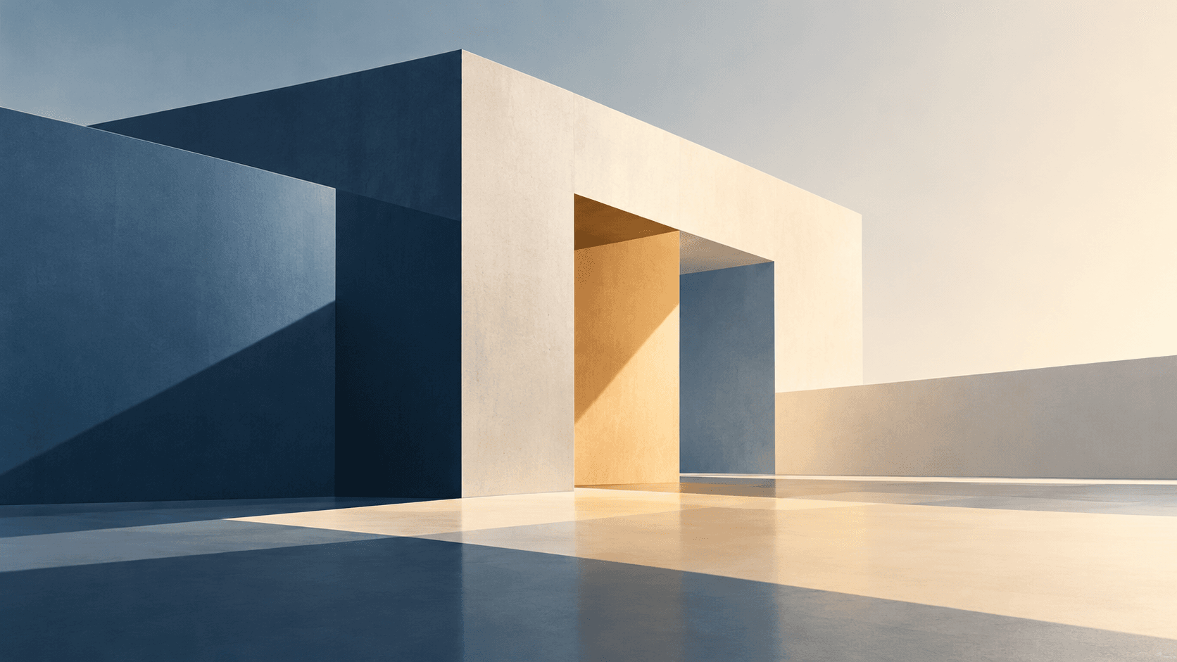 Minimalistischer Durchgang mit Licht und Schatten als Symbol für Informationssicherheit und ISO 27001.